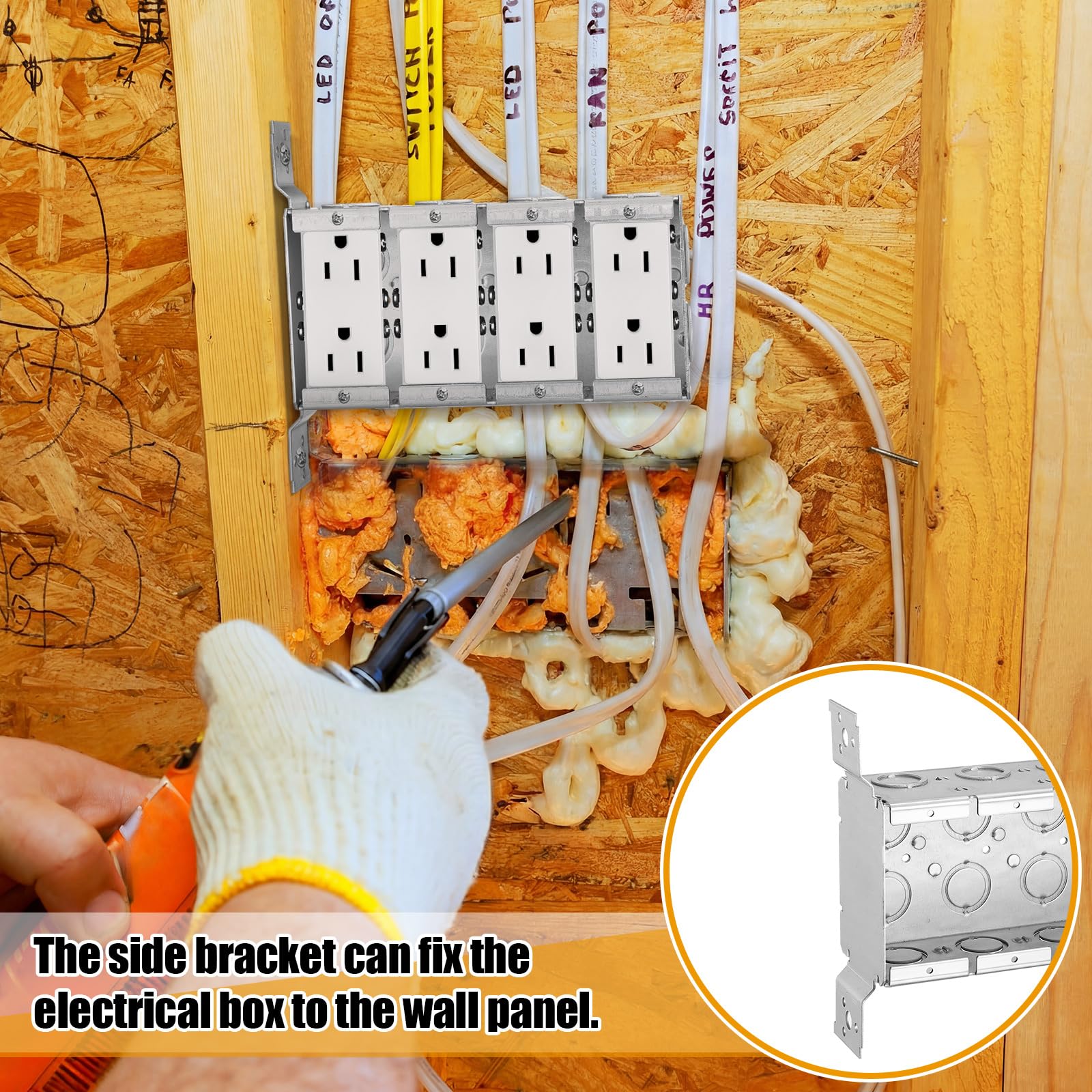 Yaocom 4 scatole elettriche in metallo a 4 bande da 2-1/2" in acciaio zincato profondo interruttore in muratura scatola di giunzione elettrica con staffa laterale da 1/2" per installazione multipla di