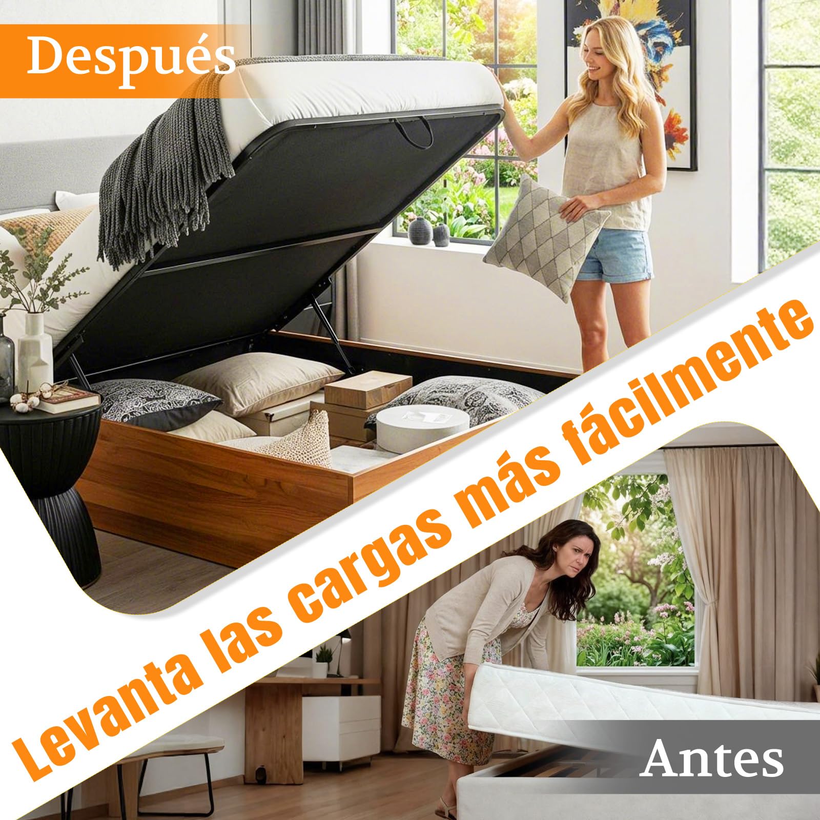 Resorte de Gas con Ojal 455MM 200N Muelle Hidráulico para Cama Abatible