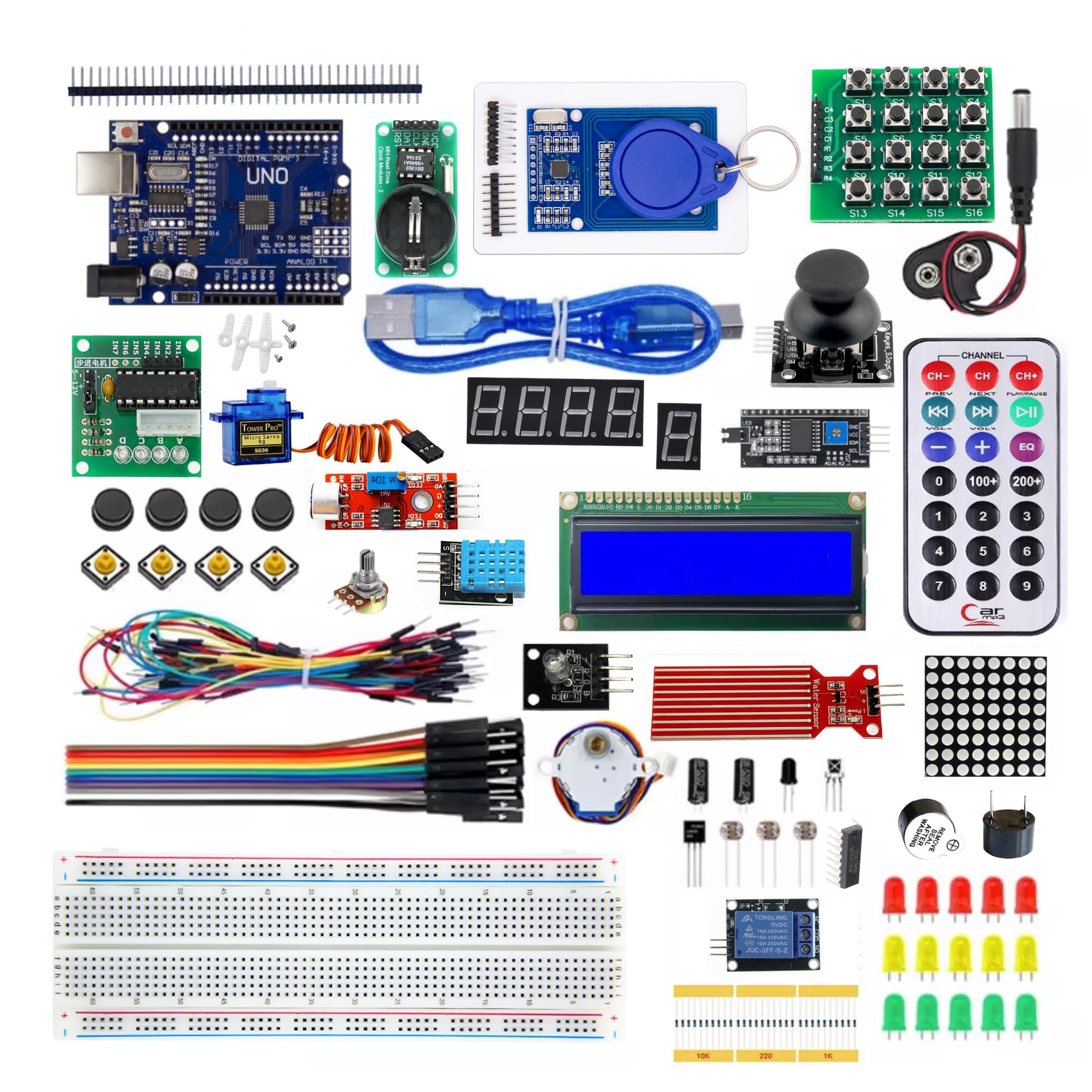 UNO R3 Starter Kit – 40PCS Electric Circuit & STEM Electronics Learning Kit, UNO R3 Compatible Board with Breadboard, Sensors, RFID, Motors & Components for Beginners & Hobbyists - 5