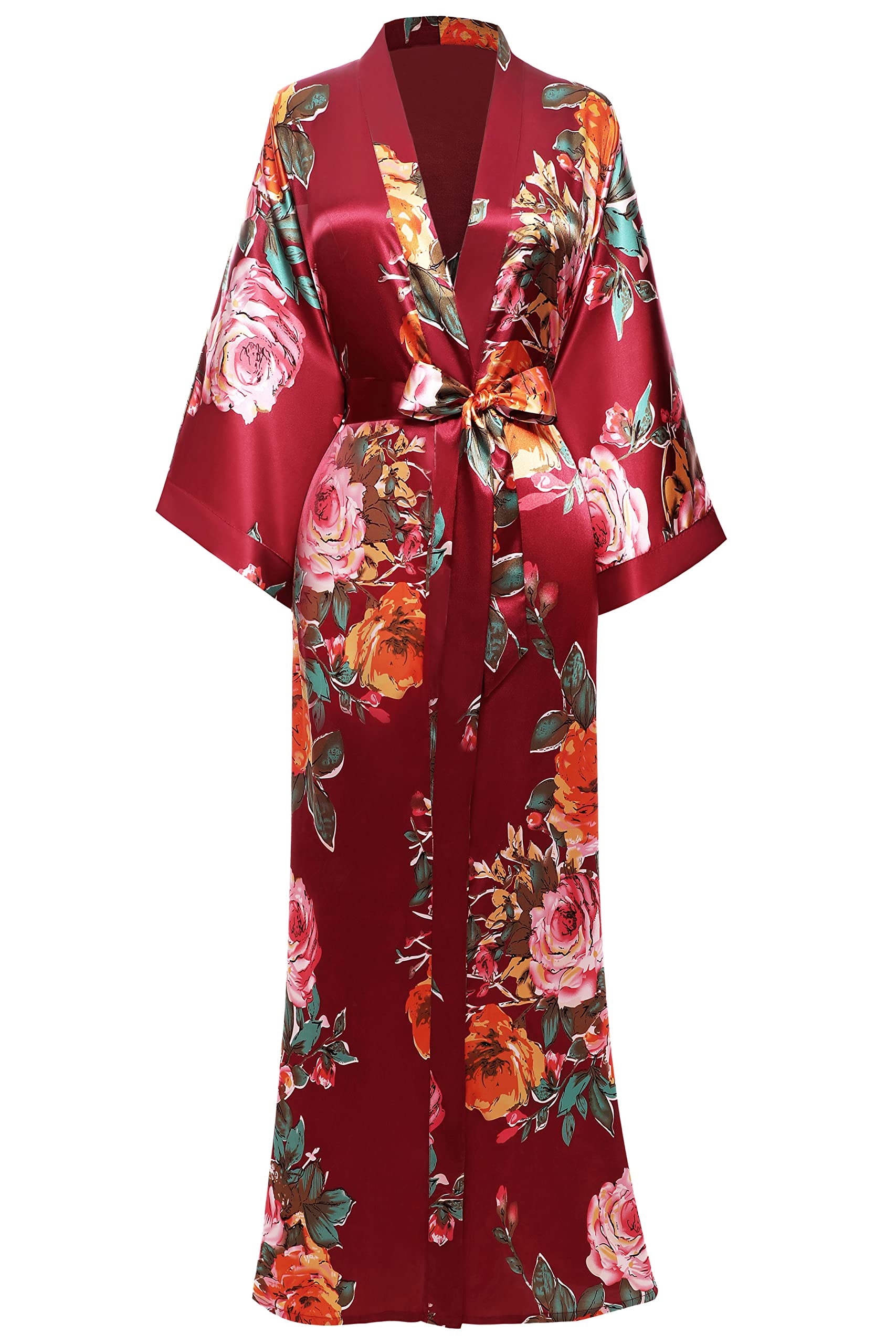 BABEYOND Damski szlafrok poranny maxi długi satynowy lato kimono kwiatowy wzór nadrukowany szlafrok kimono, kardigan damski, długi szlafrok w kwiaty, płaszcz do spania dla dziewcząt, piżama na imprezę