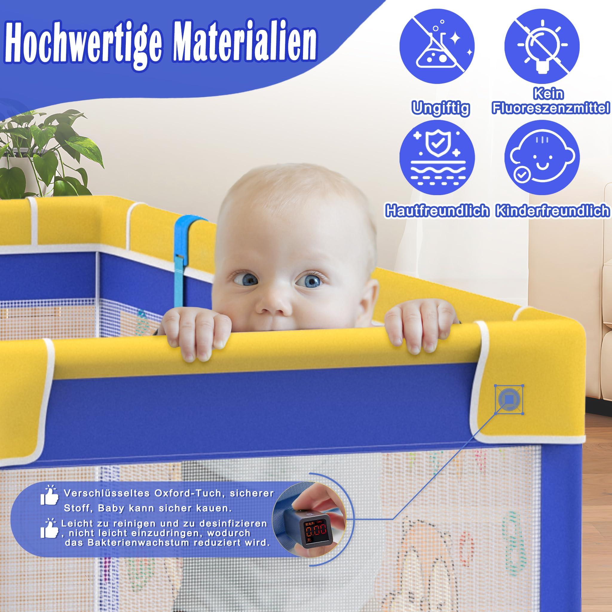Aufun Box per Bambini, Tela 300D Oxford, con Schiuma Anti-Collisione, Griglia di Blocco, Rete Traspirante, Cerniera (Blu, 180x200x68 cm)