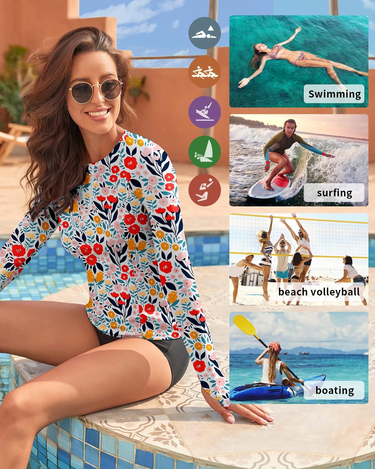 WOWENY Women's Rash Guard UPF 50+ Long Sleeve Swim Shirts Thumb Holes UV Sun Protection Bathing Suit Swimsuit No Bottoms&Bras - Image 5