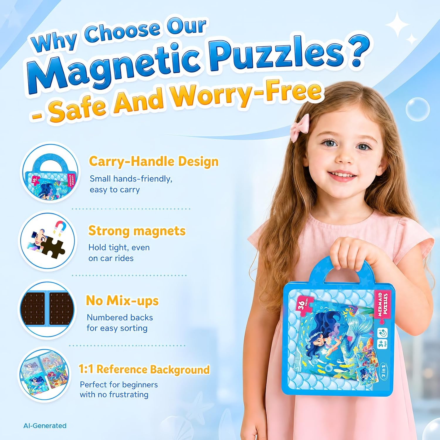 homicozy Magnetic Puzzles for Kids Age 3-8, Travel Puzzle with Carry Handle image 3