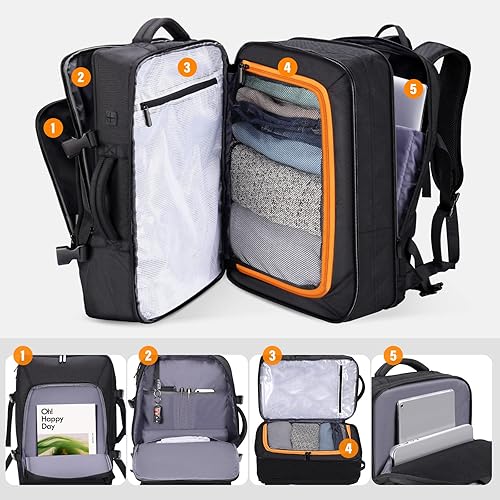 Miniatura 3 de HOMIEE Mochila de viaje de 22 x 14 x 9 aprobada por aerolíneas de 50 L, mochila de viaje extragrande expandible para laptop, color negro