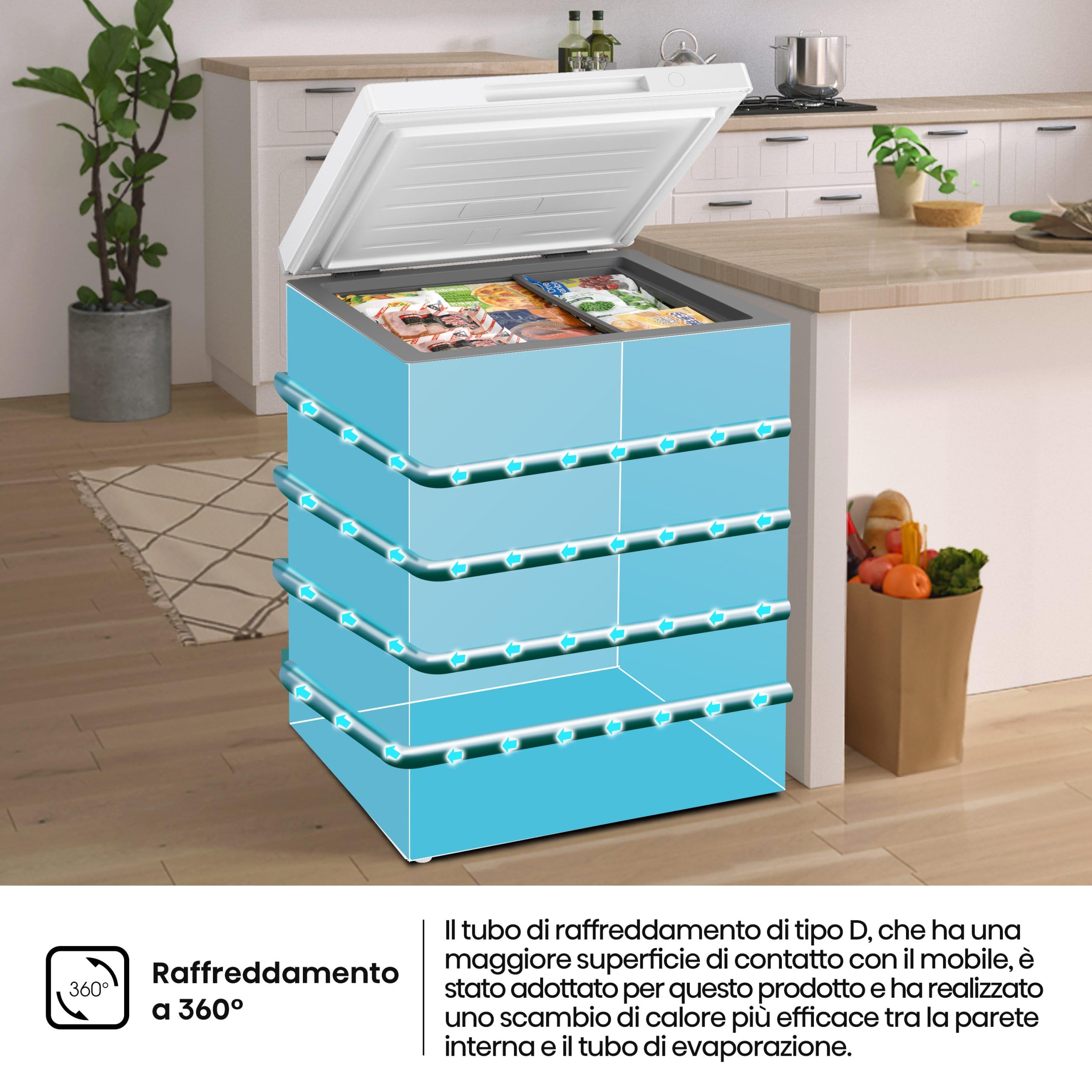 Hisense FT145N1AWE Gefriertruhe 140 Liter, LED-Beleuchtung, super leise 40 dB, E-Klasse, (L*B*H): 60,6 × 55,9 × 85,8 cm, weiß