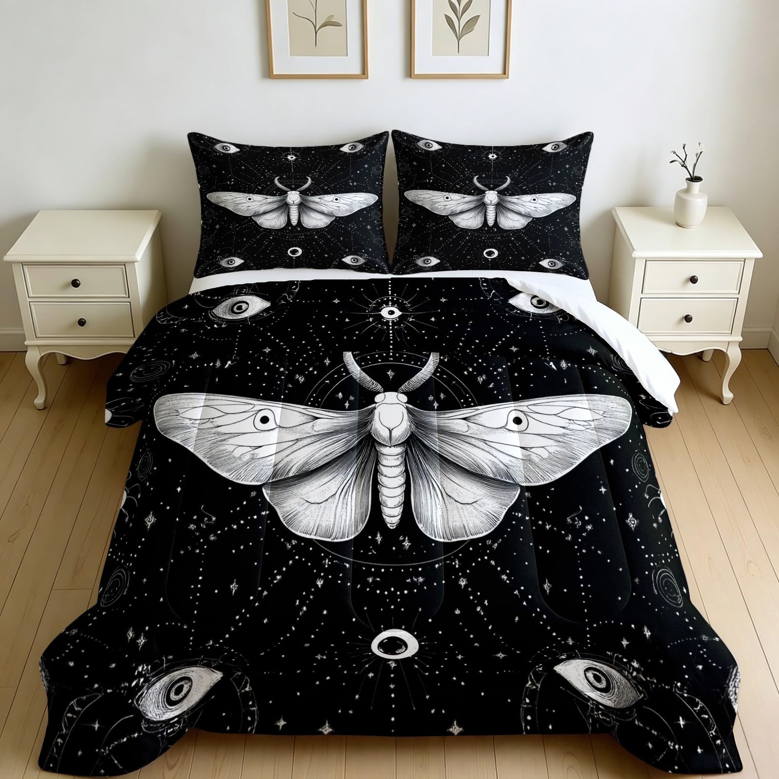 Trapunta 4 Stagioni Falena astratta 155 x 220 cm Piumino Lavabile in Microfibra nero Morbido e Caldo per Adulti e Bambini