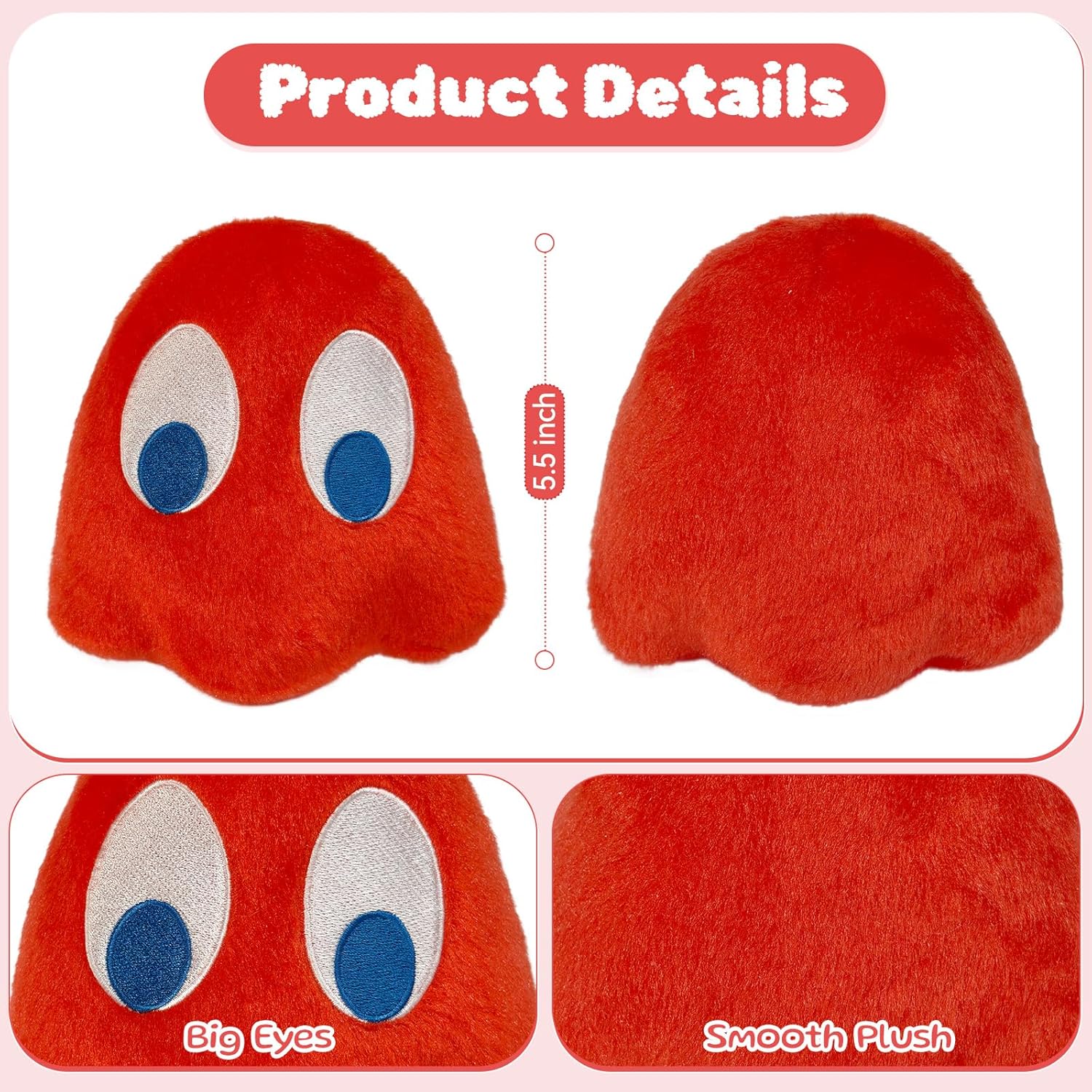 Pingong 5.5in Red Plush Toy,Ghost Stuffed Plush Animal, Plush Toy Anime Very Cute and Soft Plush Doll, Gifts for Boys Girls.