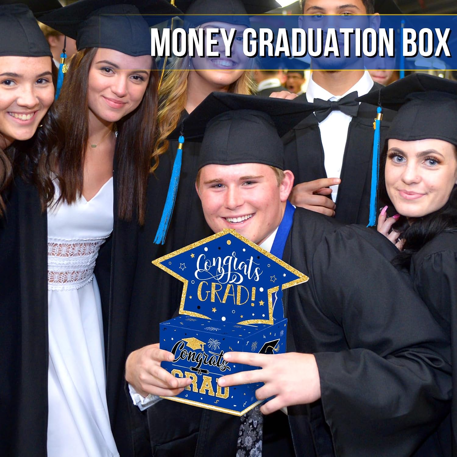 Class of 2026 Graduation Money Box for Cash Gift Pull, Funny Surprise DIY Cash Gift Idea Kit Graduation Money Holder for Boys Girls College High School Congrats Grad Party Favors, Blue Gold
