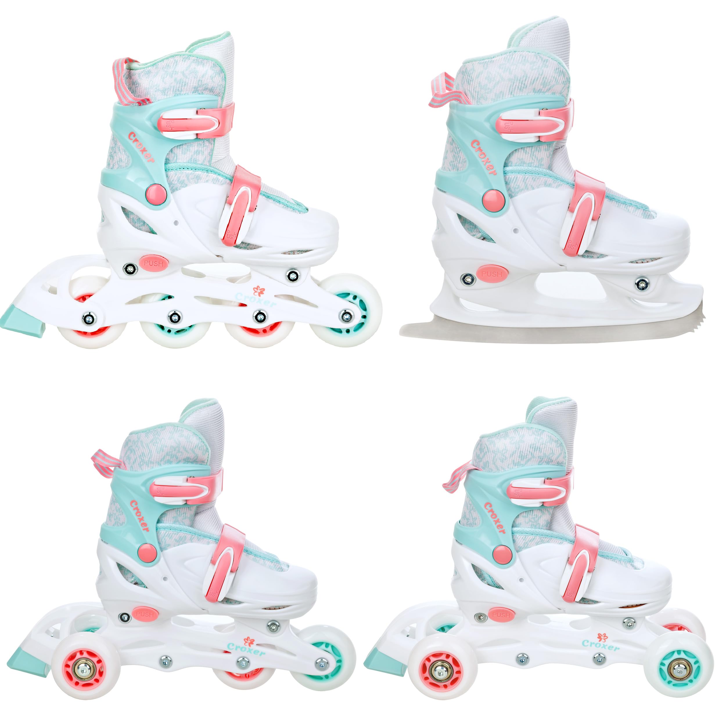 4in1 Inline Skates Pattini in linea Triskates Pattini a rotelle/da ghiaccio per bambini, ragazze e ragazii regolabili