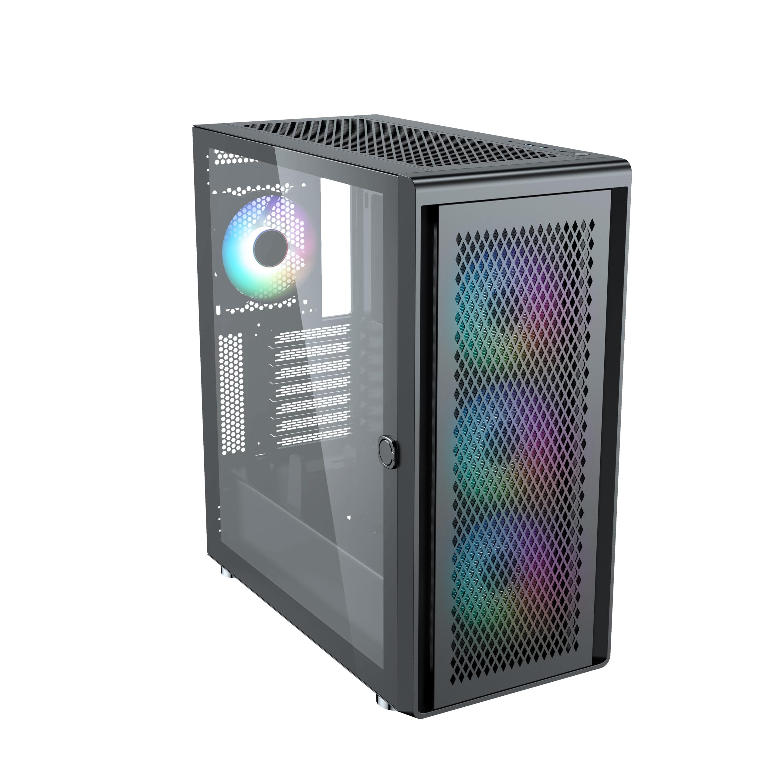 Air 100 Black Midi Tower ATX Case per PC, rete metallica, finestra laterale in vetro temperato, 4 ventole A-RGB da 120 mm preinstallate, radiatori da 360 mm, scheda madre E-ATX/ATX/mATX/ITX