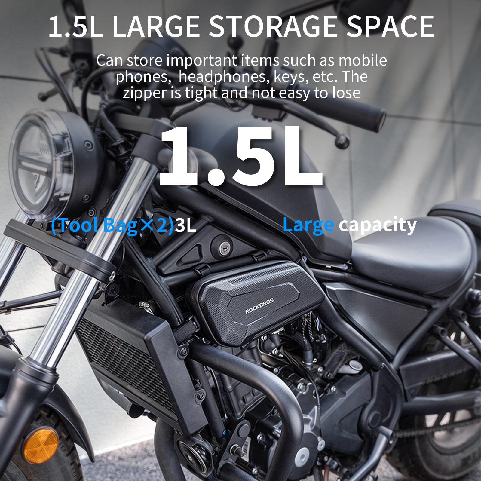 Motorrad-Seitentasche 1.5 L Hartschalen-Werkzeugtasche | Kompatibel mit Honda Rebel CMX250/300/500/1100, Wasserdicht, Satteltasche, Linkes und rechtes Set