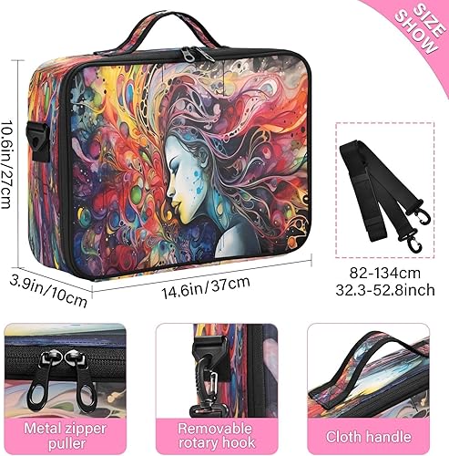 Miniatura 3 de Bolsa de maquillaje de arte colorido para mujer, bolsa de maquillaje de viaje para cosméticos, bolsa de aseo con compartimentos grandes, bolsas de
