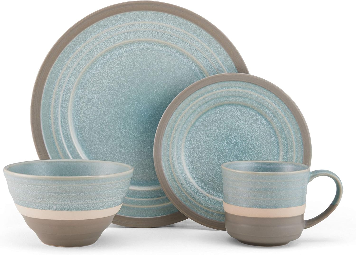 Blue and White Variegated Glaze Ceramic Dinnerware Set, Service for 4