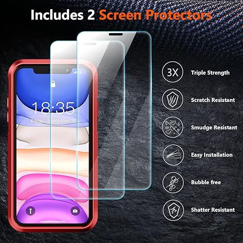 Miniatura 3 de SUPFINE Funda 5 en 1 para iPhone 11, 10 pies militares a prueba de caídas 2 pantallas de vidrio templado, 2 protectores de lente de cámara templada