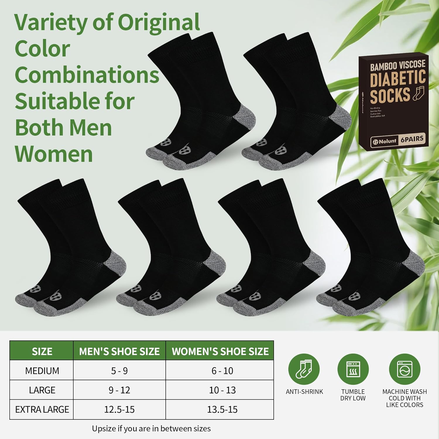 Diabetic Socks for Men,6 Pairs Crew Mens Diabetic Neuropathy Socks for Men Size 9-11/10-13/13-15 - Image 5