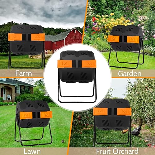 Miniatura 5 de Contenedores de compostaje de 43 galones para exteriores, contenedor de compostaje, cubo de basura con puertas corredizas de doble cámara para