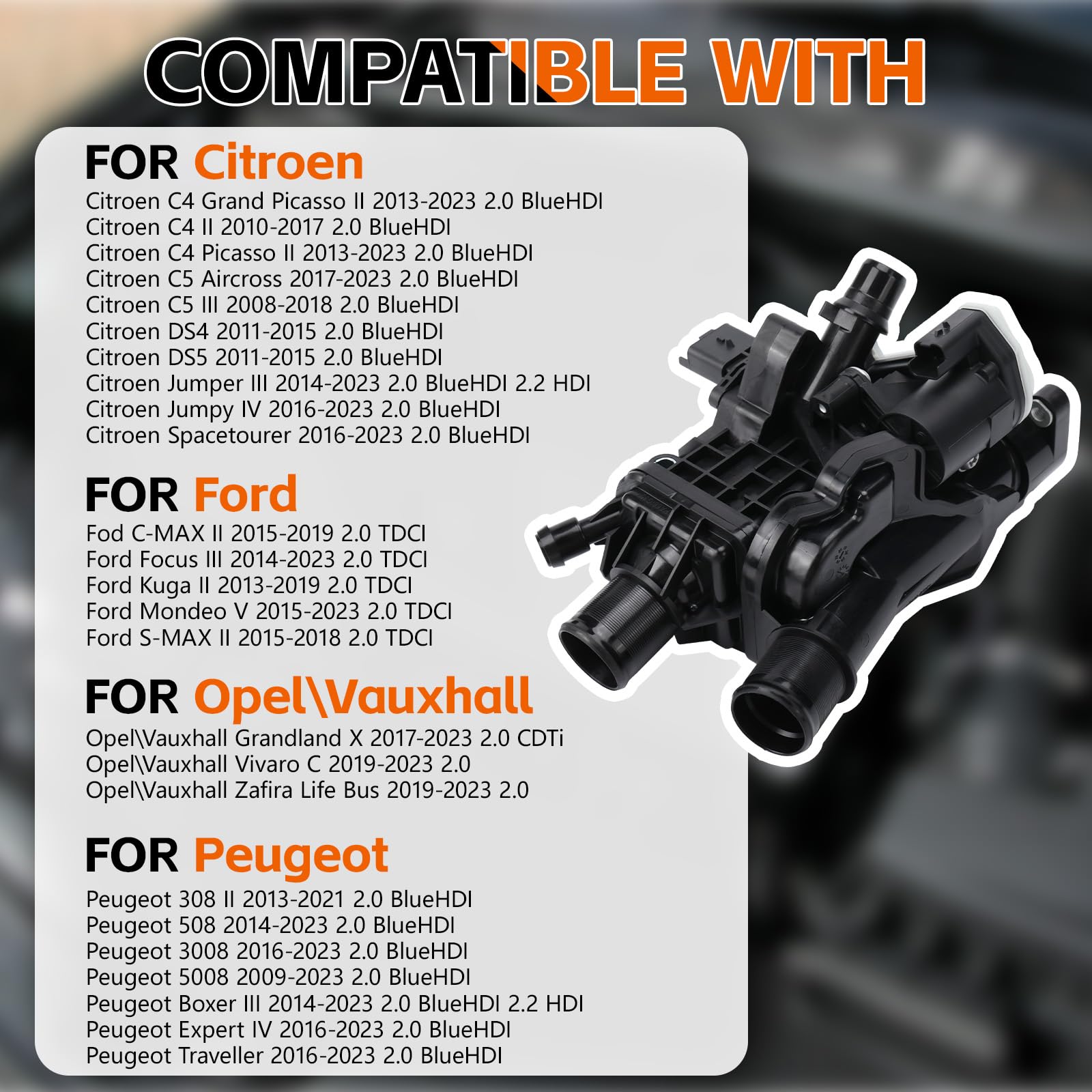 9849443980 Boîtier thermostatique pour Peugeot 508 Citroën C4 II C5 III, Thermostat Liquide de Refroidissement pour Peugeot 308 3008 5008 DS4 Expert IV, boîtier thermostatique, 9849443980 9804160380