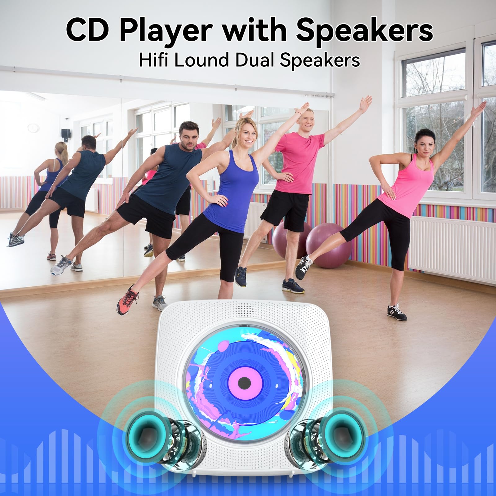 Lecteur CD Portable Bluetooth: Kegaudio Lecteurs CD Enfant avec Haut-Parleur Radio Lecteur de CD Mural avec Télécommande Prise USB AUX 3,5 mm Blanc