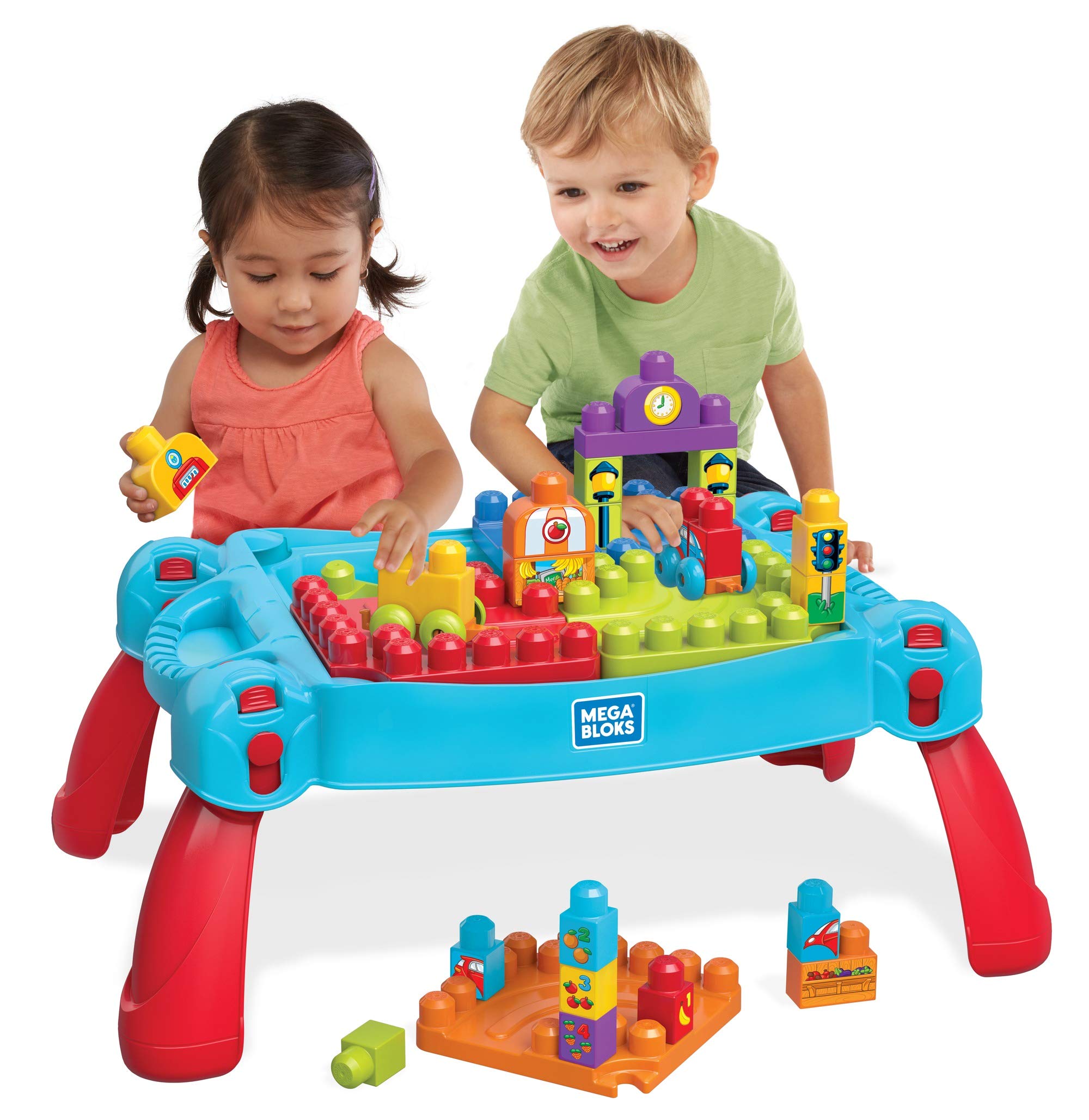 MEGA BLOKS Bauset - Spielend leicht Logik und Zahlen lernen - Spieltisch zum Fördern der motorischen Fähigkeiten, Lernspielzeug für Kleinkinder, FGV05