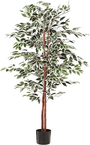 Miniatura 8 de Ficus - Árbol artificial de seda sintética en maceta de 80 pulgadas con hojas de aspecto natural para decoración de oficina o hogar, plantas de