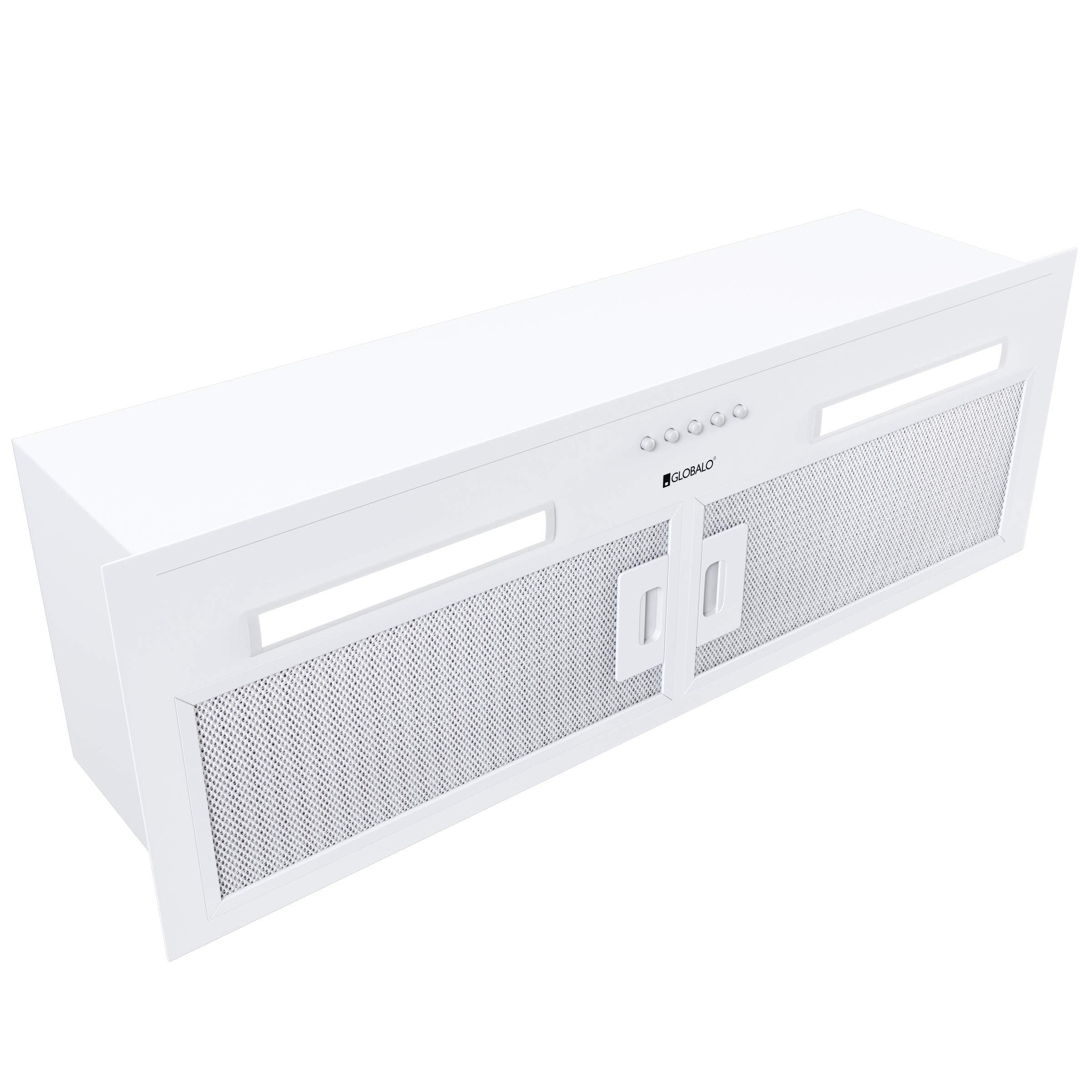 Dunstabzugshaube, Einbauhaube für Küche, Flachlüfter, Fettfilter, Unterbauhaube mit Beleuchtung, Einbaubreite 80 cm, 3 Leistungsstufen, Lackierter Stahl, Hadario 80.2 White, Weiß