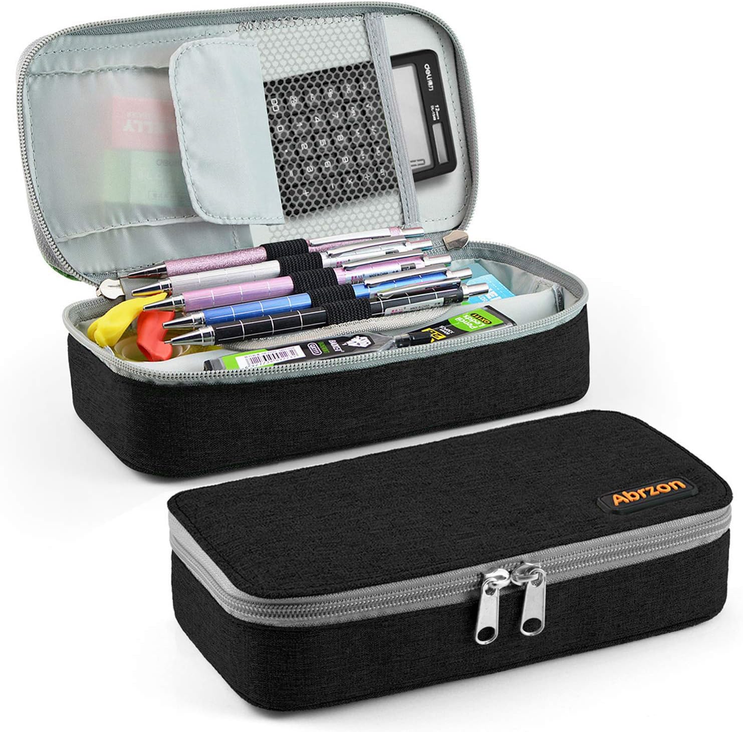 Abrzon Pencil Case, Big Capacity Pen Case Desk Organizer with Zipper for School & Office Supplies - 8.74x4.3x2.17 inches, Black