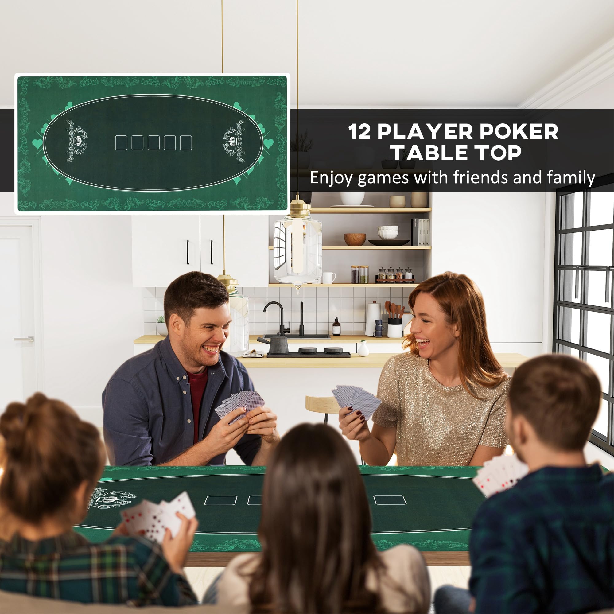 SPORTNOW Tapete de póquer Profesional Texas Hold'em de 94.2 x 45.5 Pulgadas, Resistente al Agua, para 12 Jugadores, Mesa de póquer, tapete de Goma con Bolsa de Transporte de Superficie de Fieltro