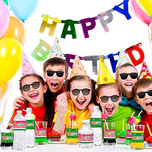 Miniatura 2 de 24 etiquetas para botellas de agua de fiesta de melón de dibujos animados para niños y niñas, suministros de fiesta de cumpleaños de sandía,