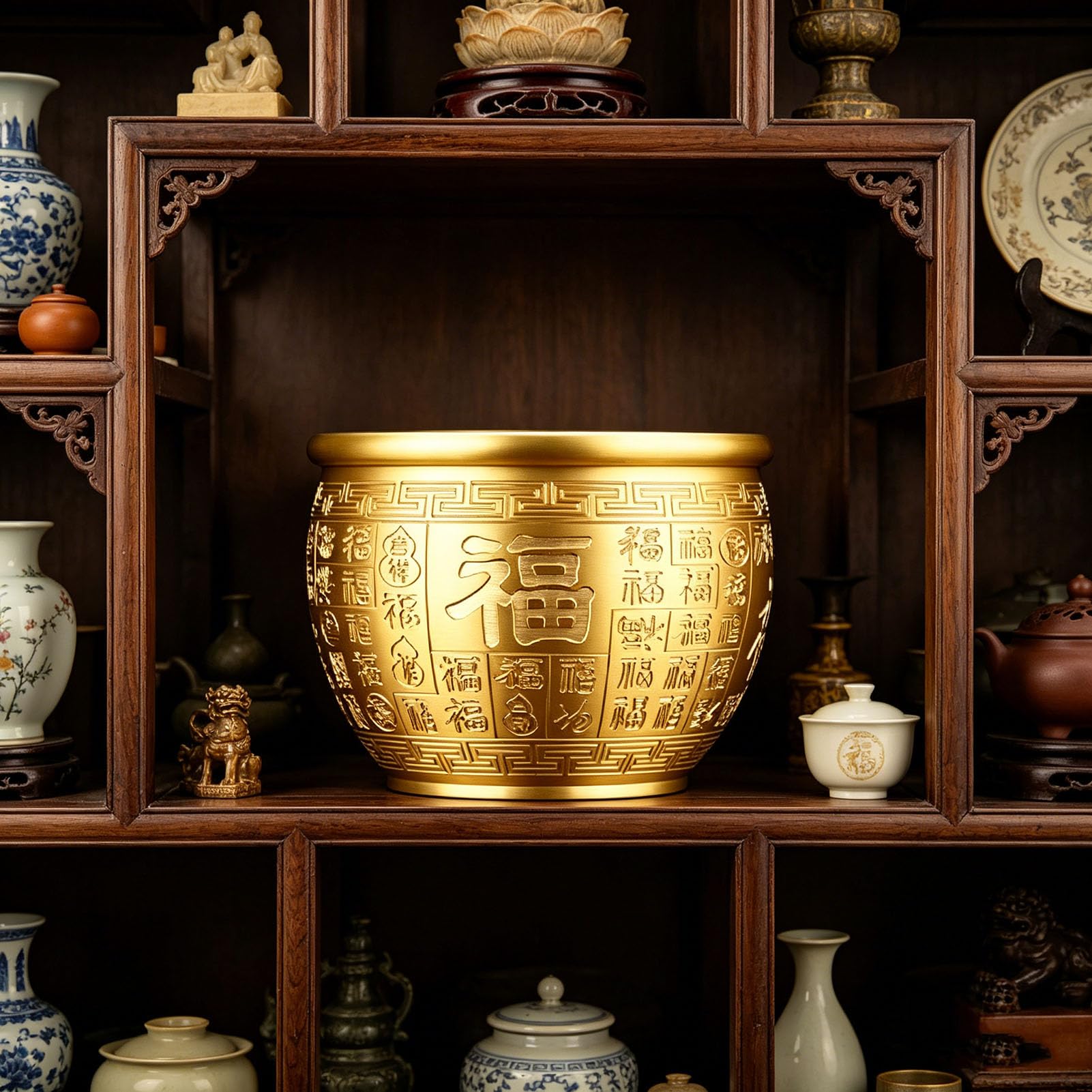 Miska na skarby Feng Shui, miska na pieniądze chińskiej fortuny Mosiężna miska z róg obfitości Feng Shui Umywalka na skarby Miska na bogactwo Złota miska na ofiarę na sukces,B,S