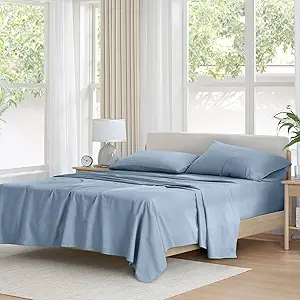 Comfort Spaces 100% Cotton Sheet Set Breathable, Lightweight, Soft with 12" Elastic Pocket Fits up to 14" Mattress, All Season Cozy Bedding, Matching Pillow Case, Twin XL Blue 3 Piece