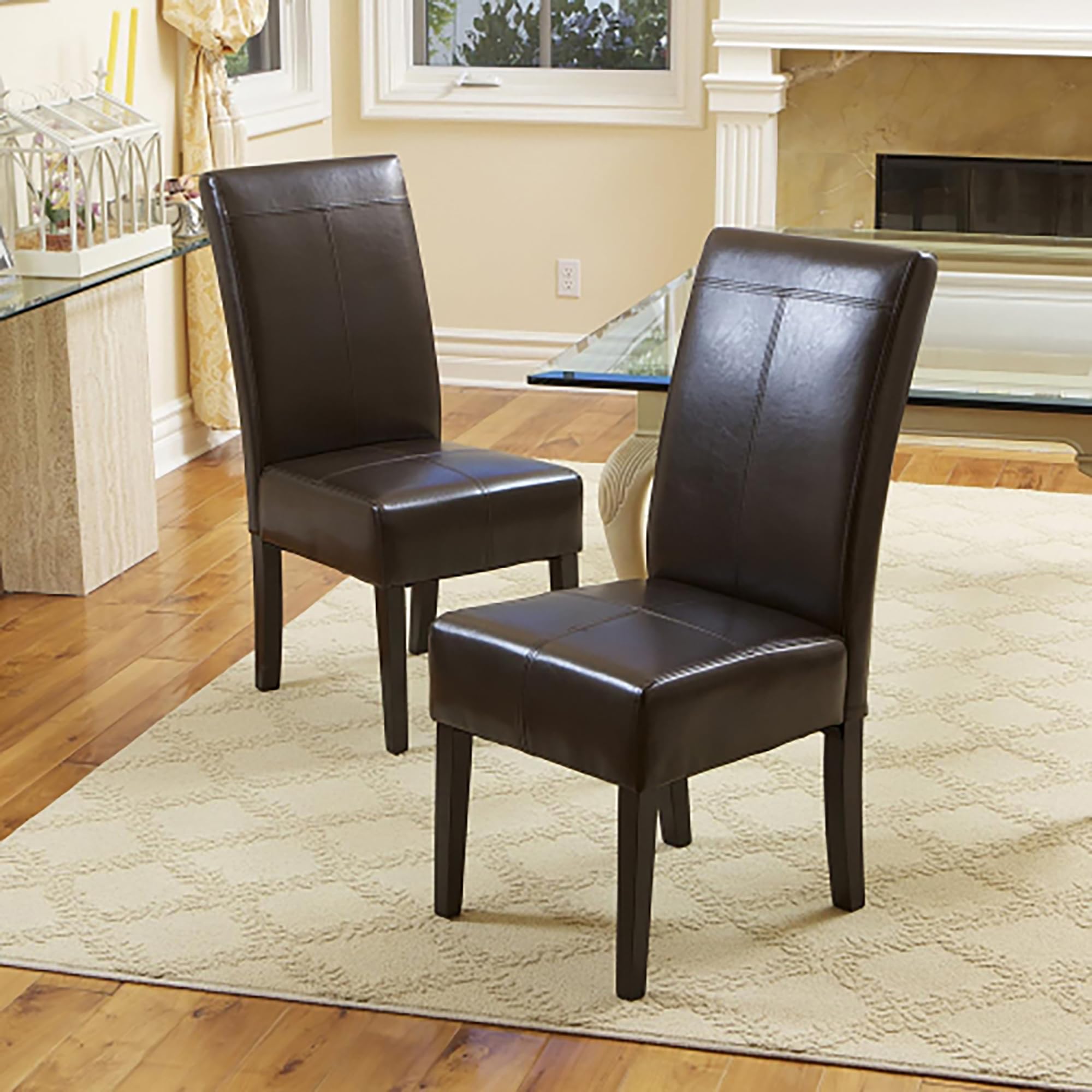 roomfitters Pertica Bonded Leather Dining Chairs, Hardwood Frame, Set of 4, Chocolate (2 boxes set of 4 chairs)