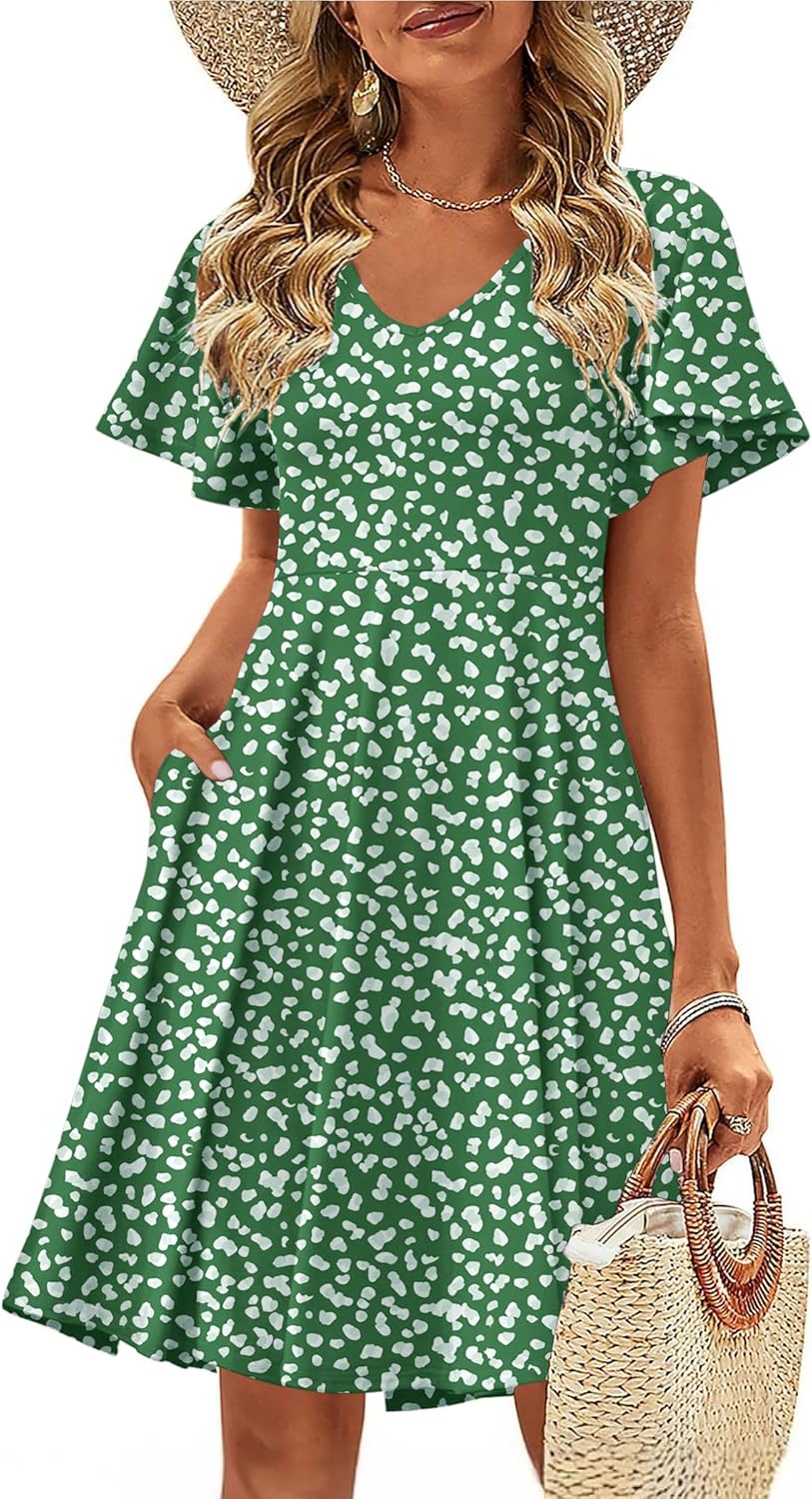Zeagoo Womens Summer Dress Casual Swing Floral Ruffle Short Sleeve Sundresses Beach Mini A-line Shift Dress 2026 with Pockets