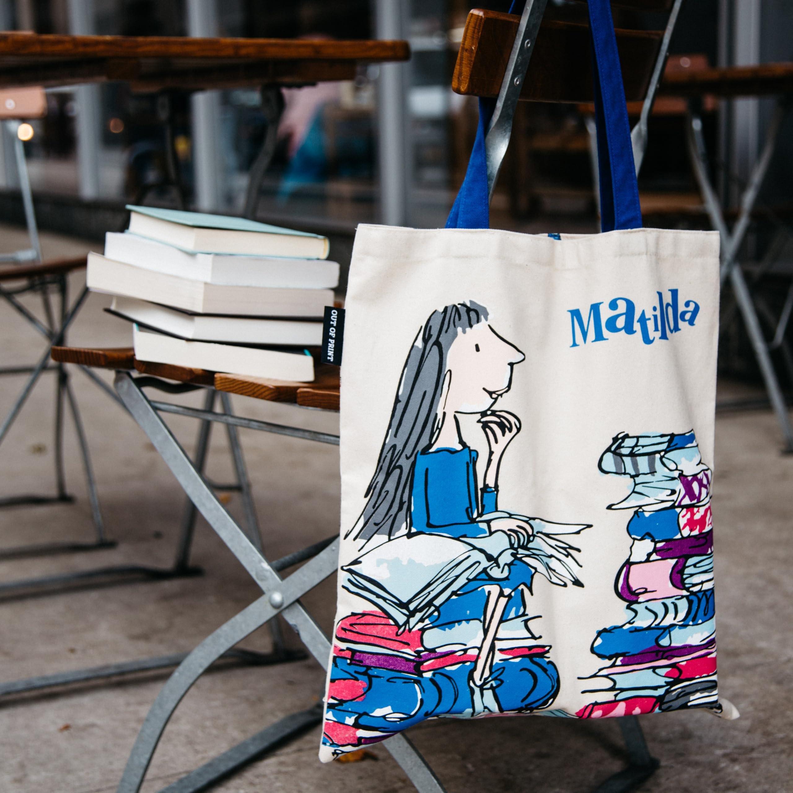 Out of Print - Borsa da trasporto in tela a tema letterario e libro, per amanti dei libri, lettori e bibliofili