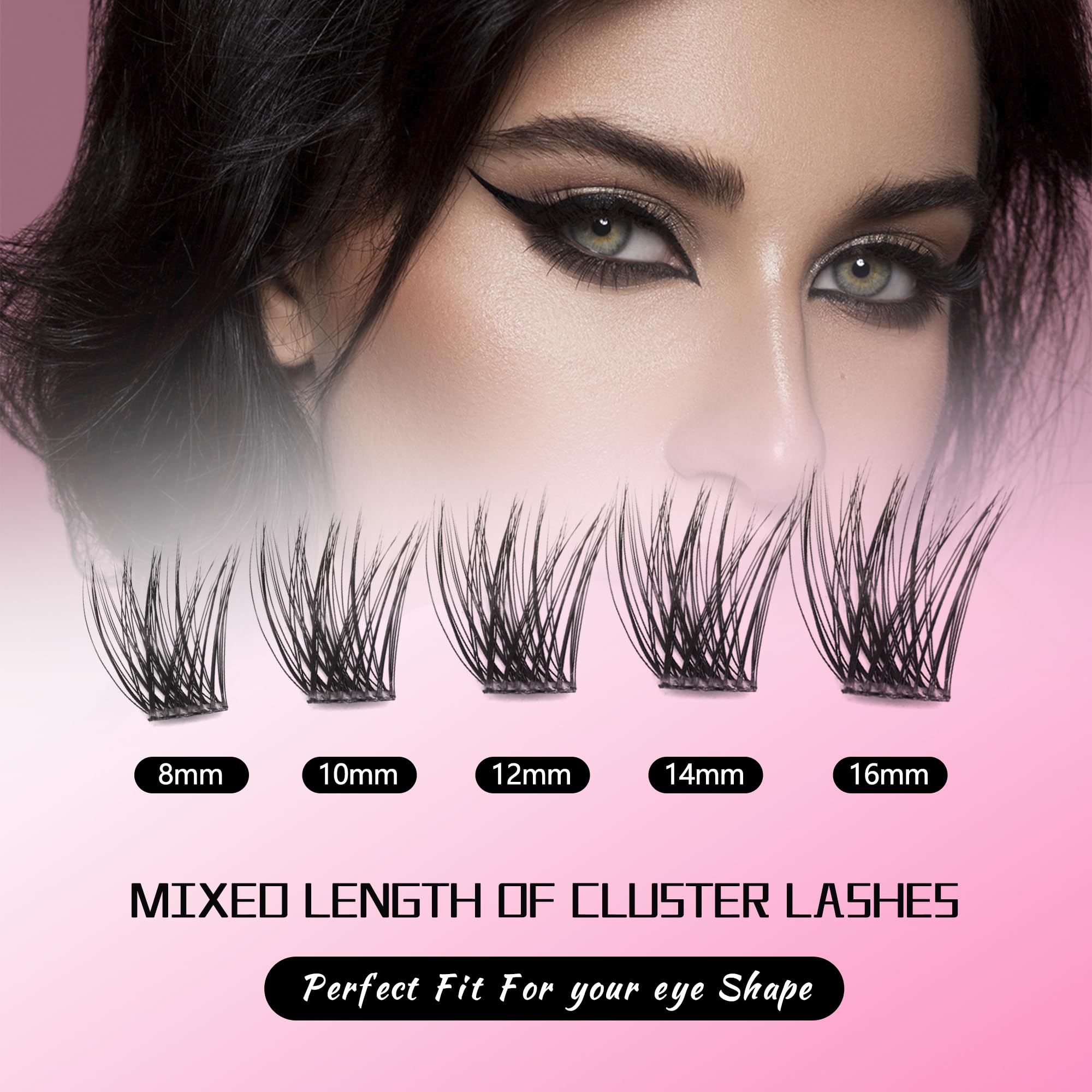 Cluster Lashes DIY Eyelash Extensions 60pcs Cluster Eyelashes Wispy Fluffy Individual Lashes Extensions C Curl (8-16mm Mixed FD77) - Image 4
