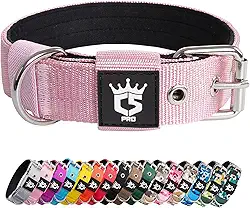 TSPRO Coleira tática para cães de grau militar forte coleira para cães grossos coleira de cachorro com fivela de metal resistente coleira para cães pequenos (rosa)