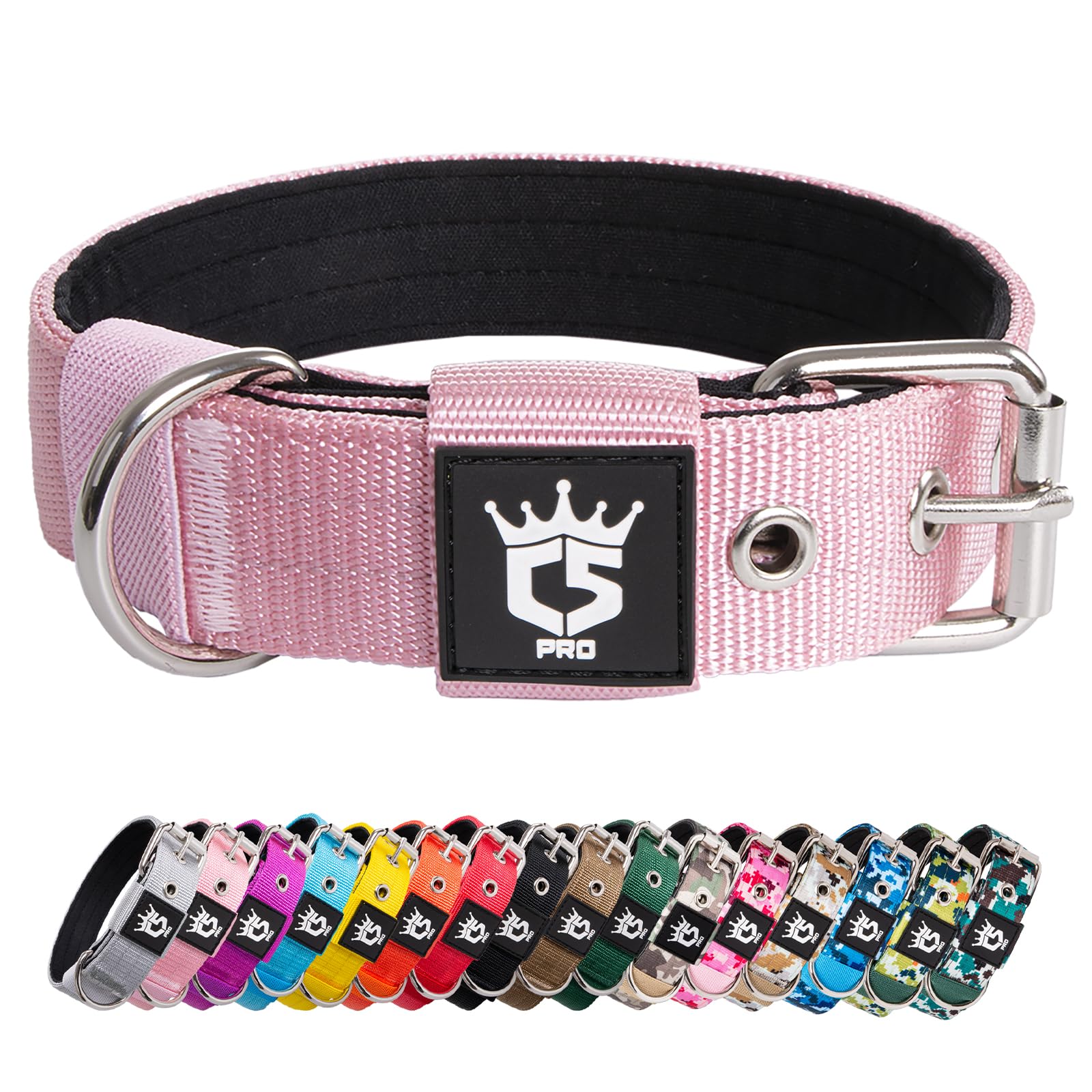 TSPRO Collar Táctico para Perros Ajustable, Collares con Broche de Metal Robusto, de 3,8 cm de Ancho, Duradero y Cómodo para Perros Medianos y Grandes (Camo Rosado M) — view 16