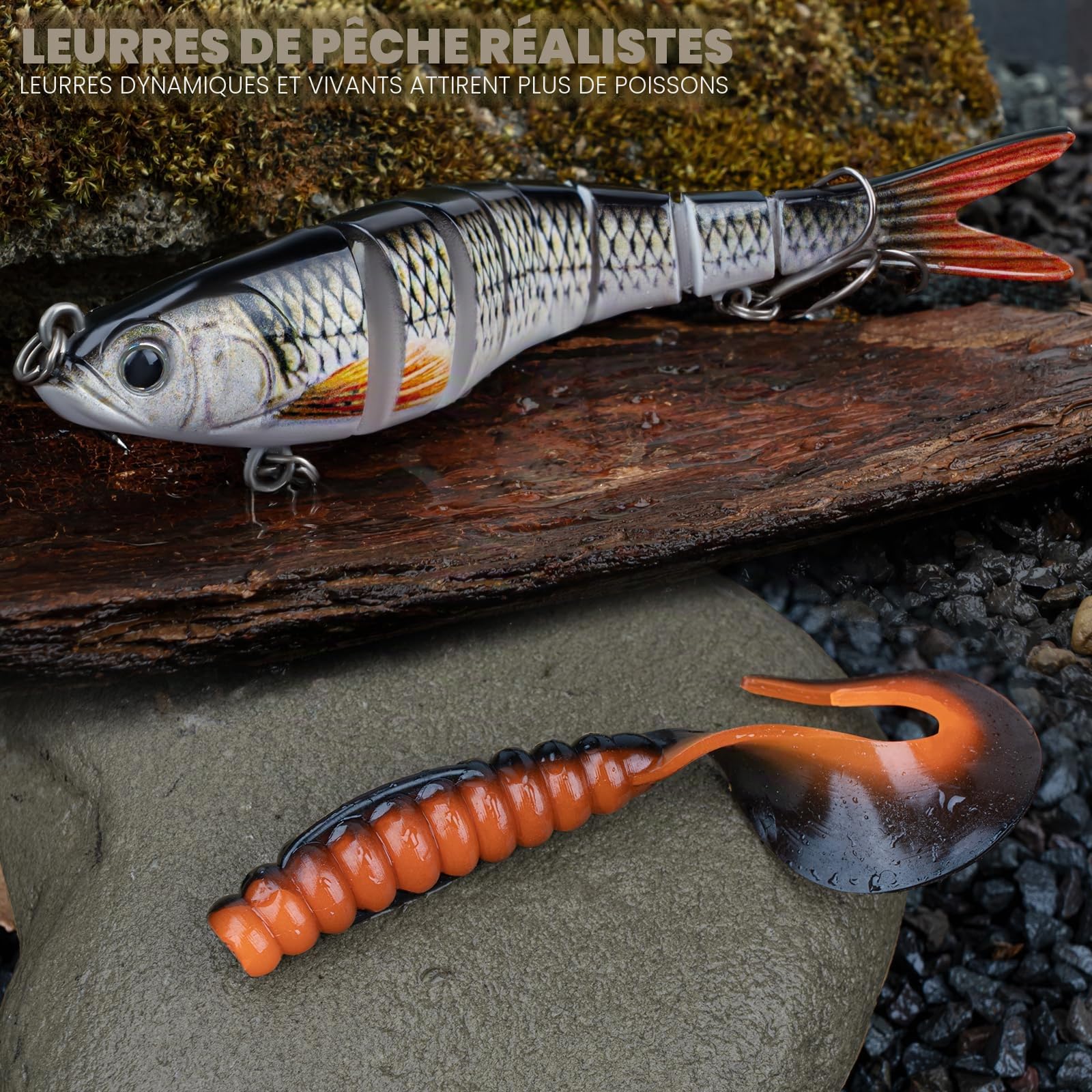 THKFISH Kit de leurres de pêche, kit d'équipement de pêche au bar pour eau douce et salée avec matériel inclus Appâts de surface, appâts spinners, grenouille, crochets/poids Accessoires Cadeau pour