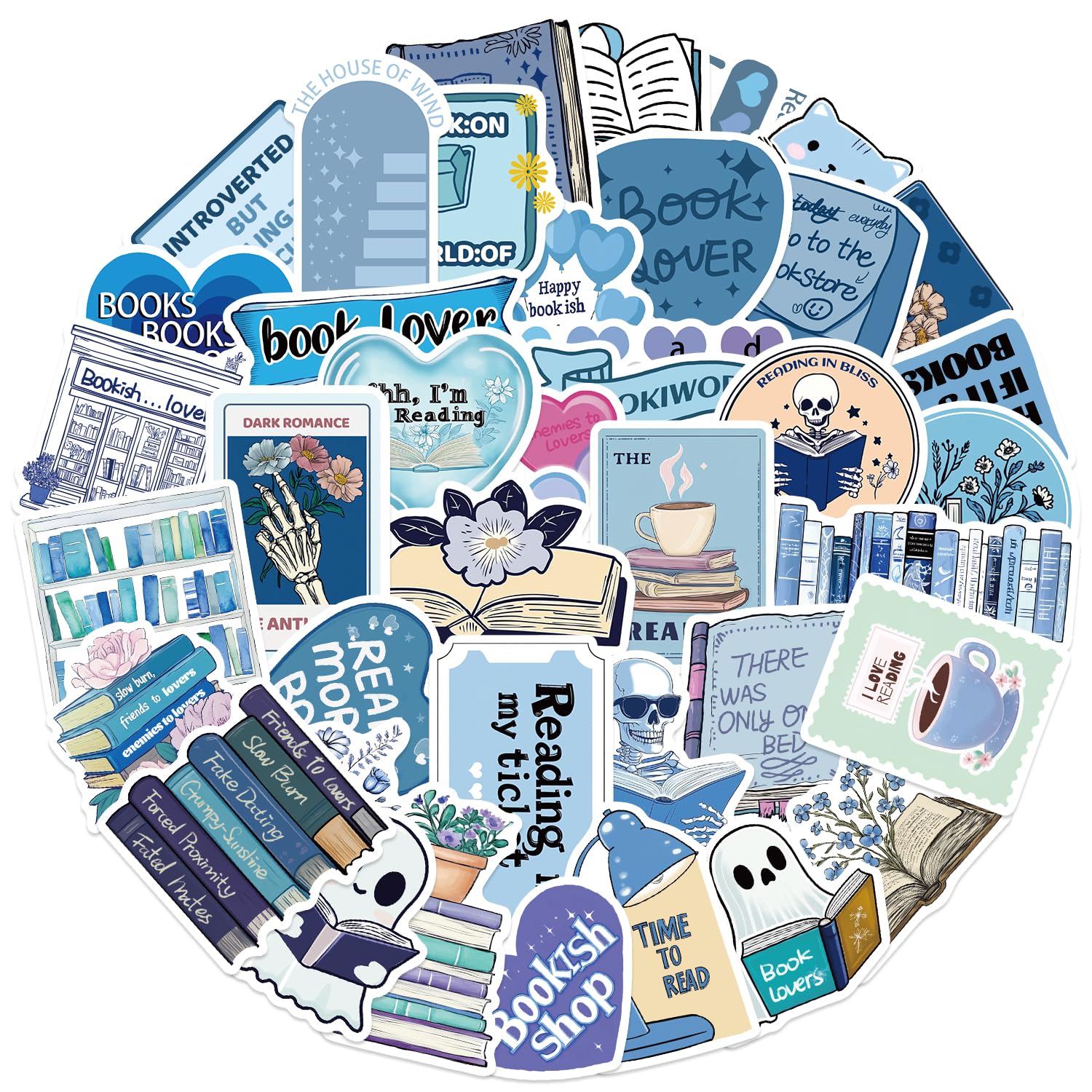 50Pcs Bookish Stickers, Waterproof Vinyl Funny Reading Stickers Pack for Laptop, Kindle, Journal, Scrapbooking, Water Bottle, Aesthetic Book Decals