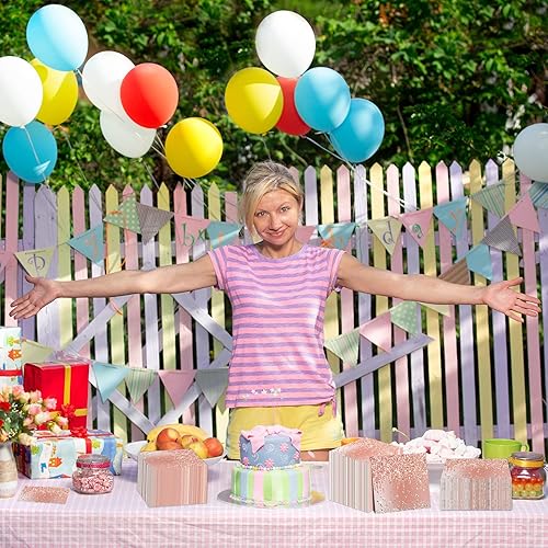 Miniatura 5 de ZOIIWA 100 servilletas de cumpleaños de oro rosa, decoraciones de fiesta rosa, servilletas de papel desechables para niñas y mujeres, tema de