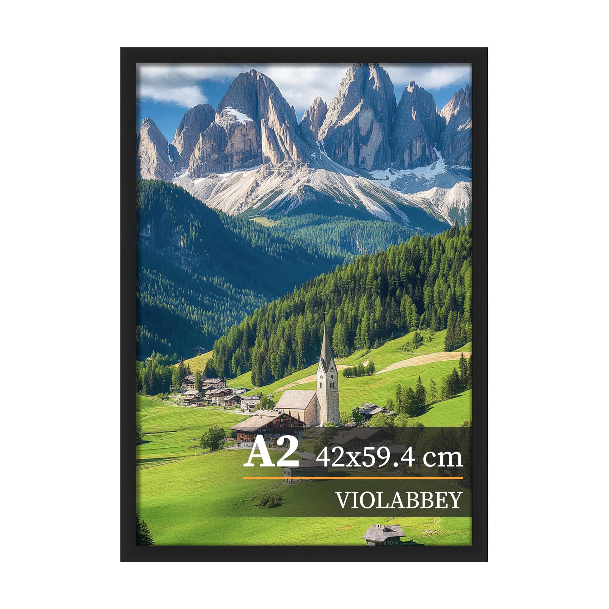 VIOLABBEY Bilderrahmen A2 Schwarz, A2 Foto Rahmen, Picture Frame 42x59.4 cm für horizontale oder vertikale Wandmontage