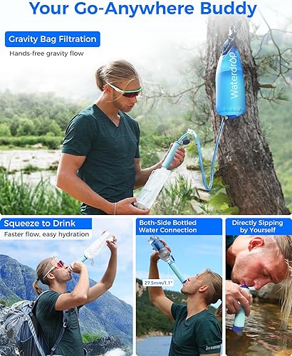 Miniatura 4 de Waterdrop Paja de filtro de agua por gravedad, sistema de filtración de agua para campamento, purificador de agua de supervivencia para viajes,