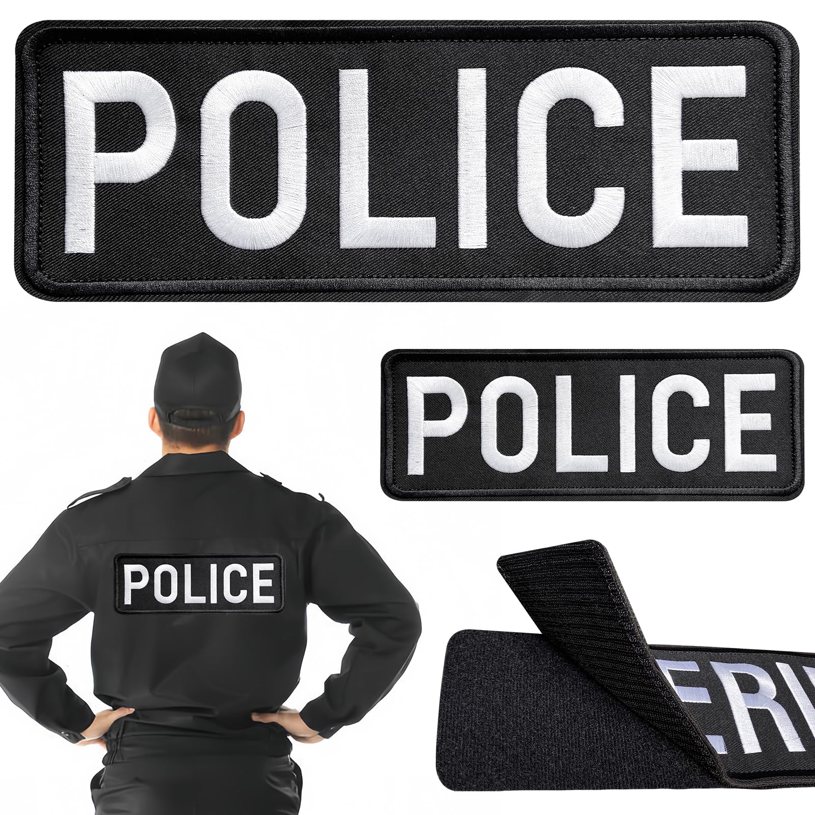 Police Law Enforcement Patch - Black & White Design, Fits VELCRO® Brand Loop Fasteners