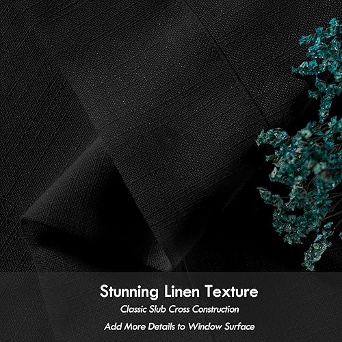Miniatura 5 de Melodieux Cortinas semitraslúcidas con textura de lino negro de 96 pulgadas de largo para sala de estar, dormitorio, cortinas de gasa con bolsillo