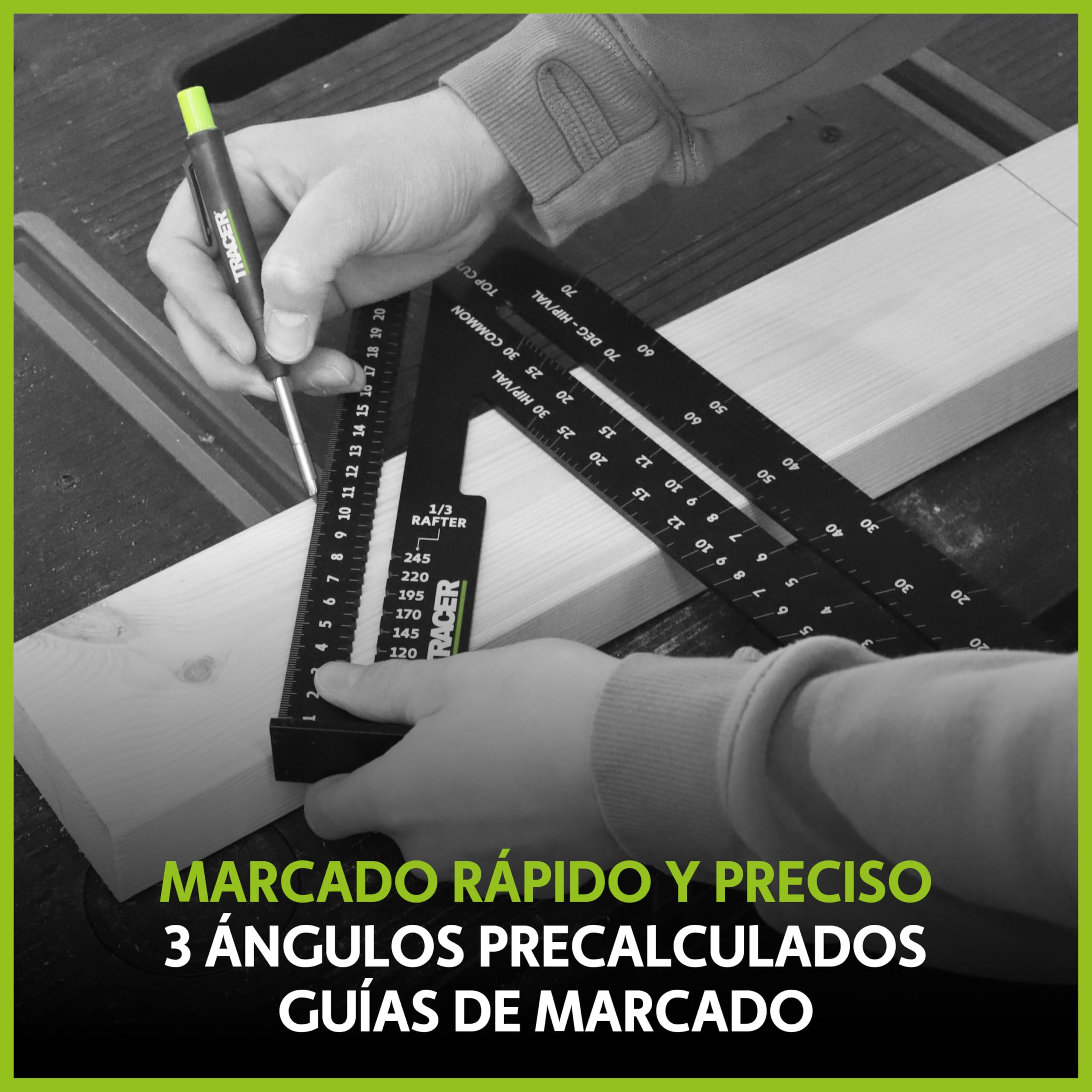 TRACER Speed Square 300 mm (12 pulgadas). Cuadrado de balsas con escalas métricas y de cadera y valle. Herramienta de marcado para techos y carpintería