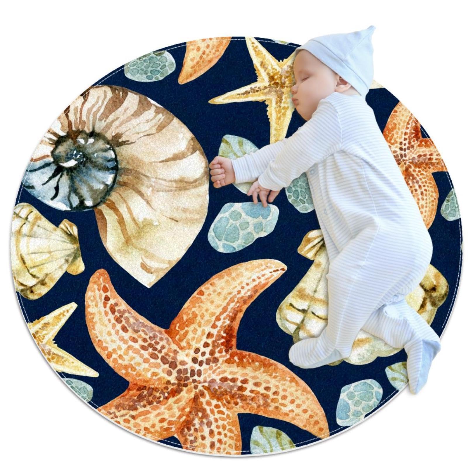 Tapis rond aquarelle motif mer en textile premium pour canapé et chambre