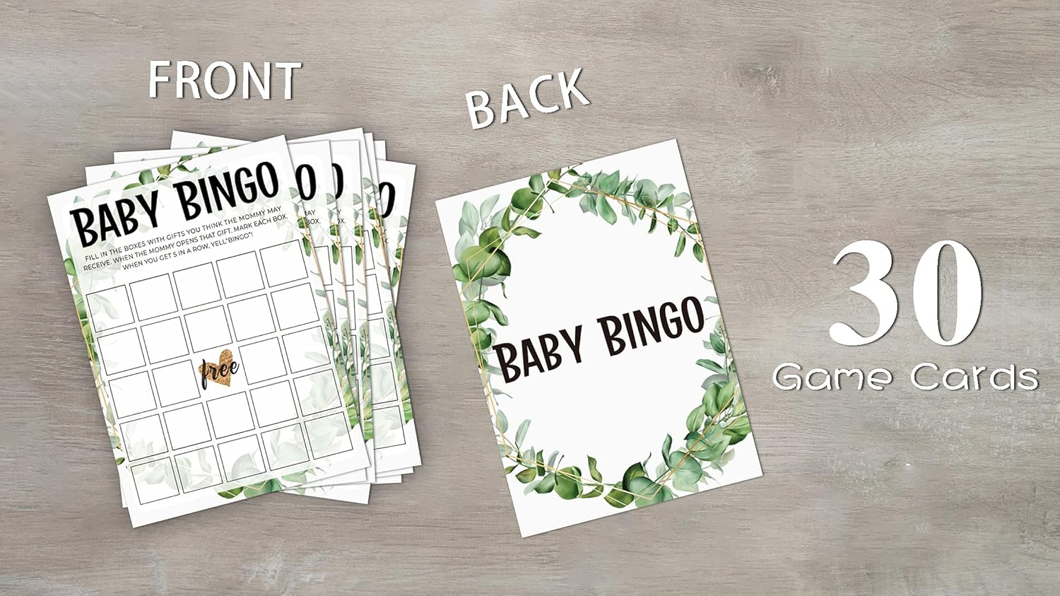 Baby Shower Game Cards, Tropical Jungle Theme Baby Bingo Game, Set of 30 Cards (5" x 7", Green006)