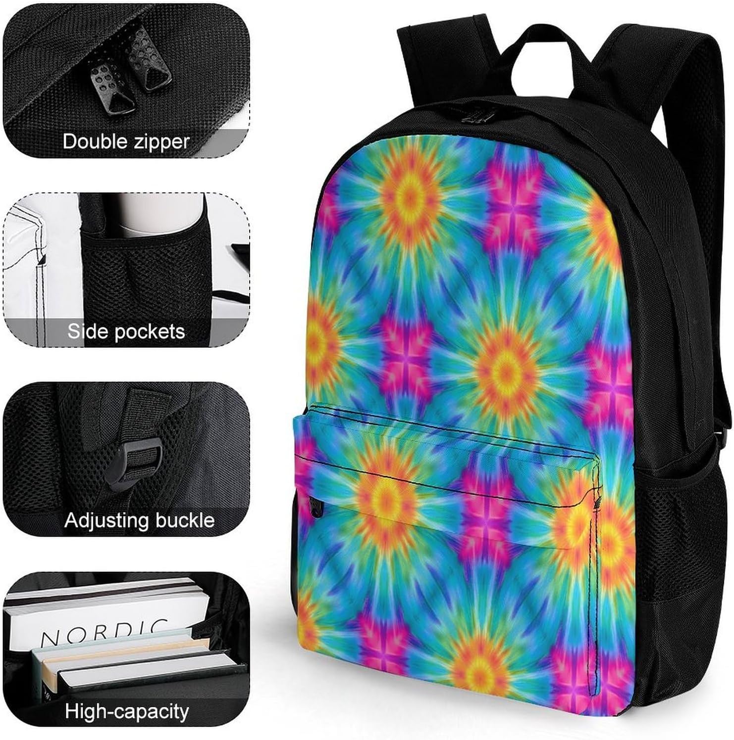 Tie‑Dye Mandala Backpack Lightweight Backpacks Work Bag