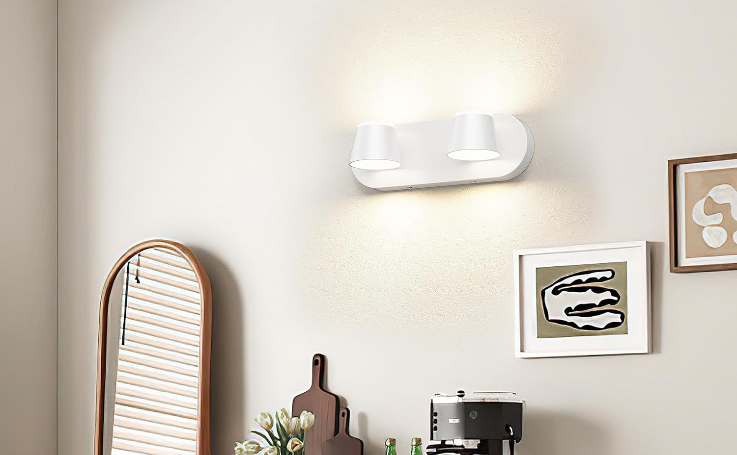 URSOLA 2 Light Bathroom Vanity Light LED White Wall Light Fixtures Up and Down Rotatable Dimmable 13 inch Bathroom Lighting