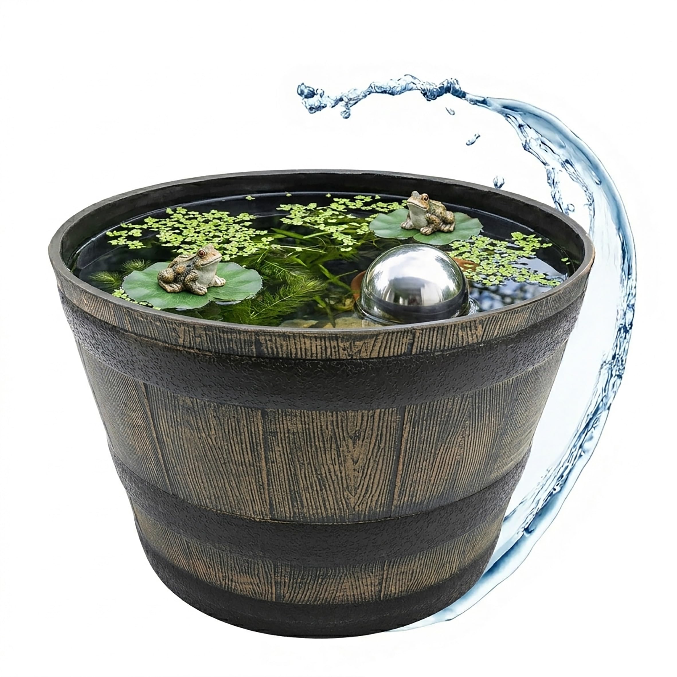 Kunststoff Blumenkübel in Eichenfass Optik braun - 39 cm - Mini Gartenteich Becken im Holz Wasserkübel Design - Garten Deko Miniteich Pflanzkübel Blumenkasten Holzfass Wassertrog Zuber Bottich