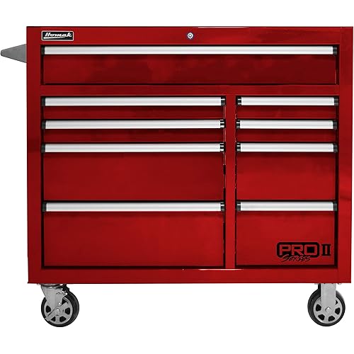 Homak PRO II Series 41” 9-Drawer Roller Cabinet, Red, RD04041092